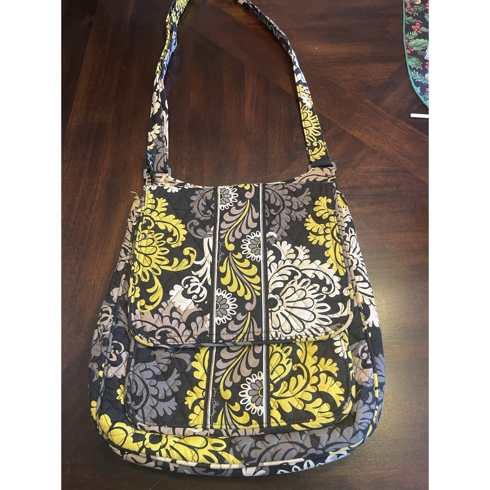 Vera Bradley Baroque Shoulder Bag Magnetic Closure Retired Black White Yellow
